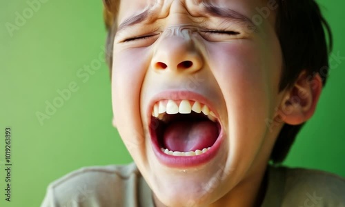 kid with temper tantrum, crying, weeping and screaming hard