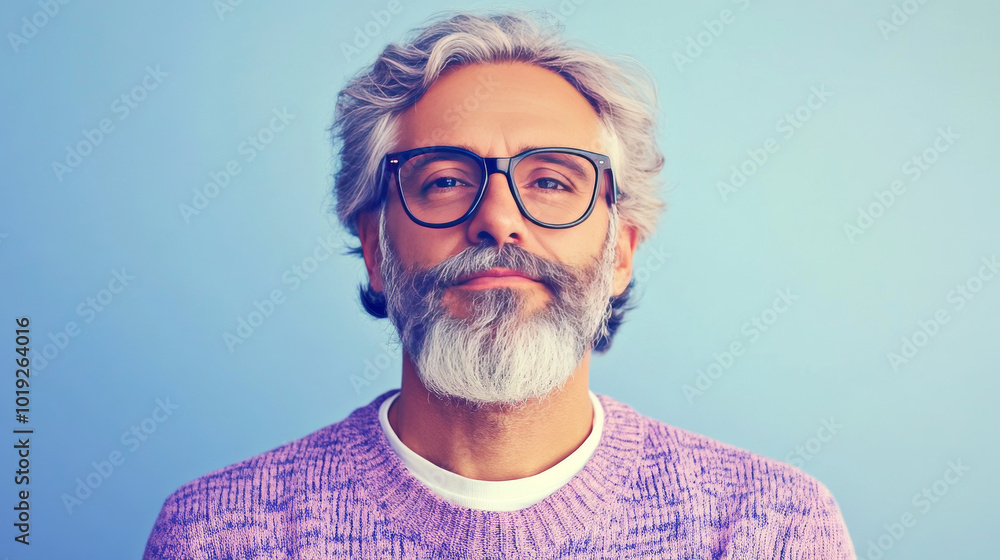 A mature man with a white beard and glasses looks directly at the camera. A mature man with a white beard and glasses looks directly at the camera.