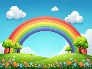 Ingelijste posters Regenboog Kinderlijke hemel met zachte regenboog  © The Finder