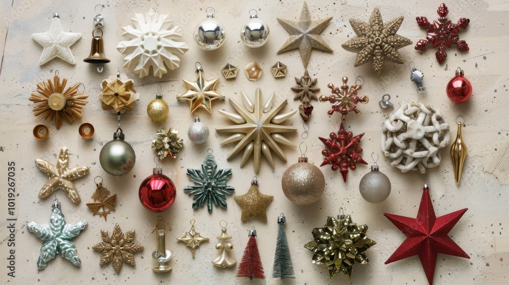 Festive Christmas Ornament Collection on White Background Festive Christmas Ornament Collection on White Background