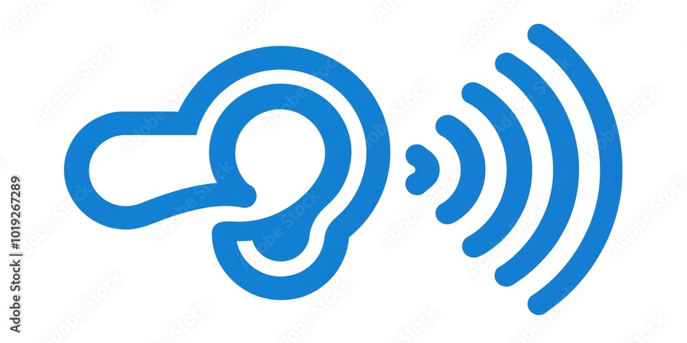 A blue and white icon featuring an ear with a diagonal line through it, indicating that a person is hearing impaired or has hearing loss. A blue and white icon featuring an ear with a diagonal line through it, indicating that a person is hearing impaired or has hearing loss.