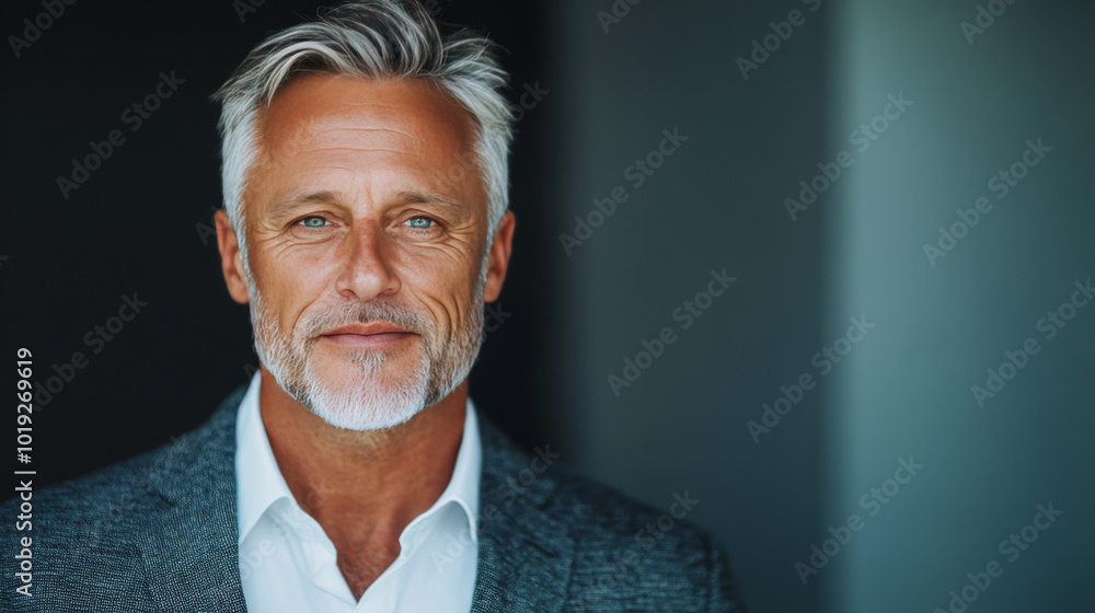 Fototapeta premium Confident mature man in a suit, looking directly at the camera.