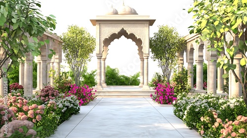 Vibrant Spring Morning in a Mughal Garden with Colorful Floral Displays 