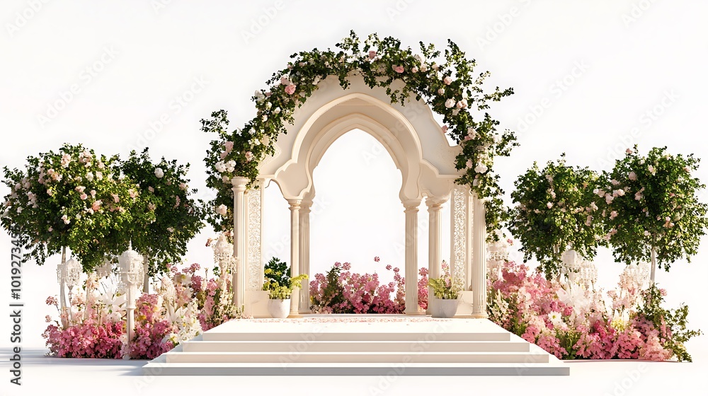 Fototapeta premium Mughal Garden in Spring Bloom, mogul garden illustration art