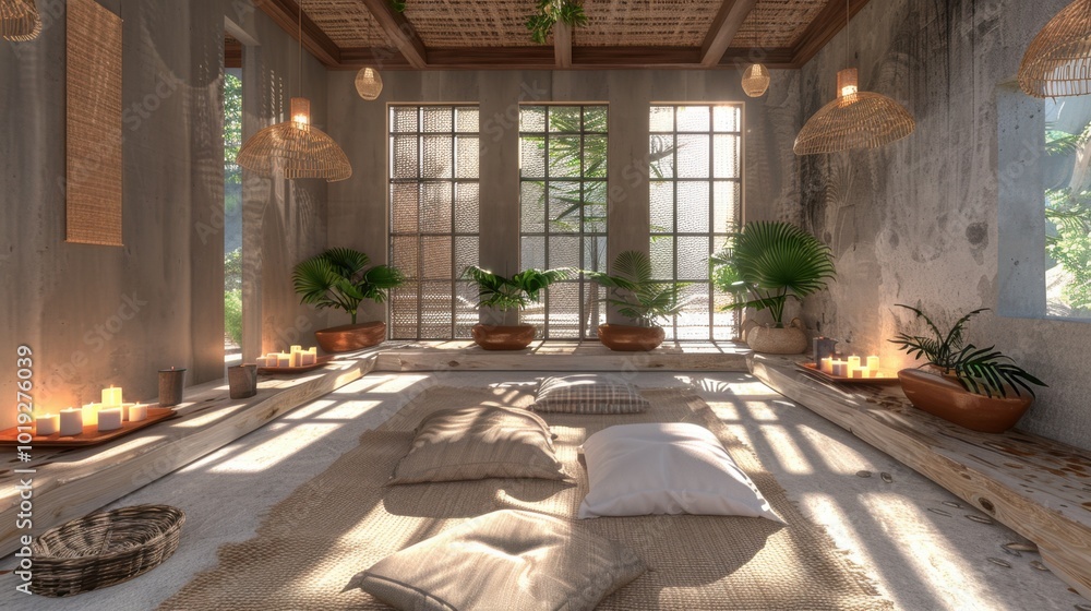 Fototapeta premium Serene Indoor Meditation Space with Natural Light
