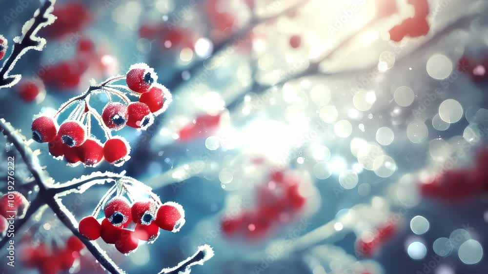 Festive New Year background with Frost-Covered Berries with Sparkling Snowflakes in a Magical Forest. Ideal for Christmas and New Year Celebrations. Festive New Year background with Frost-Covered Berries with Sparkling Snowflakes in a Magical Forest. Ideal for Christmas and New Year Celebrations.
