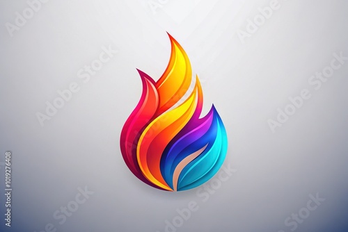 A modern corporate logo that incorporates a stylized flame with vibrant hues, elegantly placed on a clean backdrop, illustrating creativity and forward-thinking aesthetics.