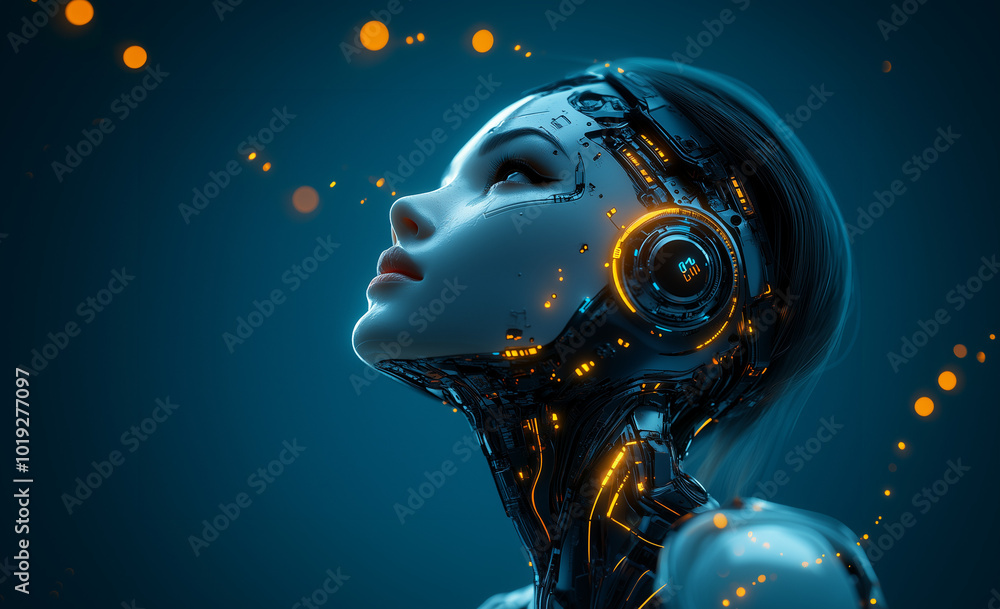 Fototapeta premium Futuristic robotic alien in the space