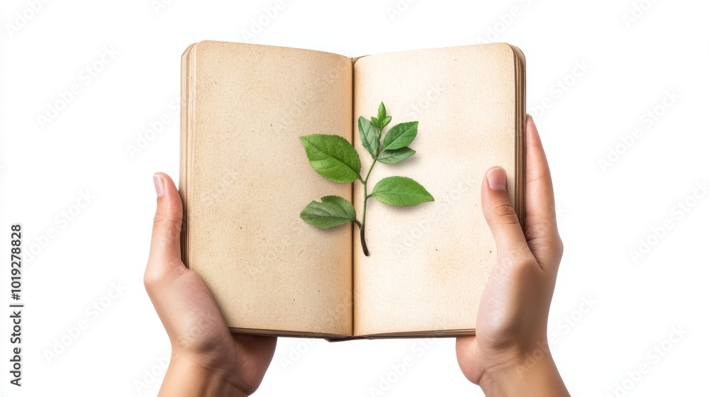 Hand presenting a gardening journal for a hobby lifestyle campaign on isolated pure white background illustrating the joy and satisfaction of tracking plant growth and garden progress Hand presenting a gardening journal for a hobby lifestyle campaign on isolated pure white background illustrating the joy and satisfaction of tracking plant growth and garden progress