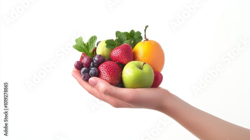 Hand presenting a healthy lifestyle challenge for a workplace wellness program on isolated pure white background motivating employees to adopt positive habits and improve their overall well-being photo