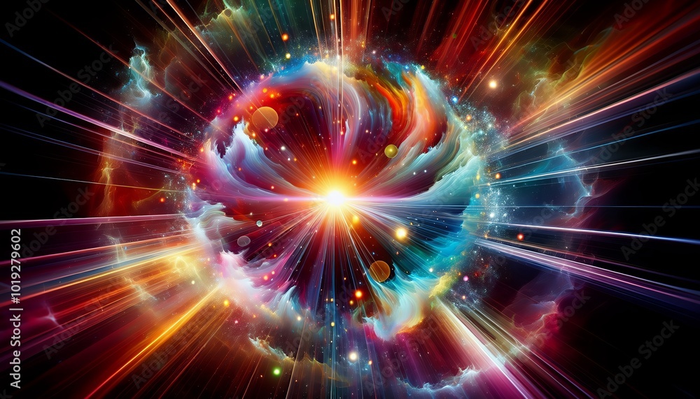 An abstract and vibrant depiction of a cosmic event, full of energy and light. An abstract and vibrant depiction of a cosmic event, full of energy and light.