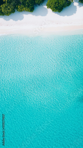 Aerial view of a pristine beach with turquoise water.