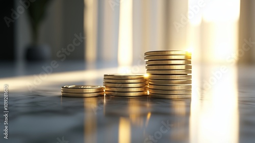 Magnificent Stacks of Coins Illuminated by Natural Light