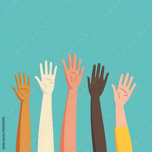 diverse hands raised in unity