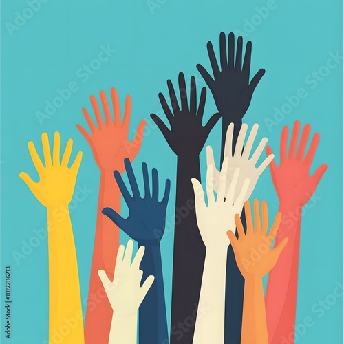 diverse hands raised in unity