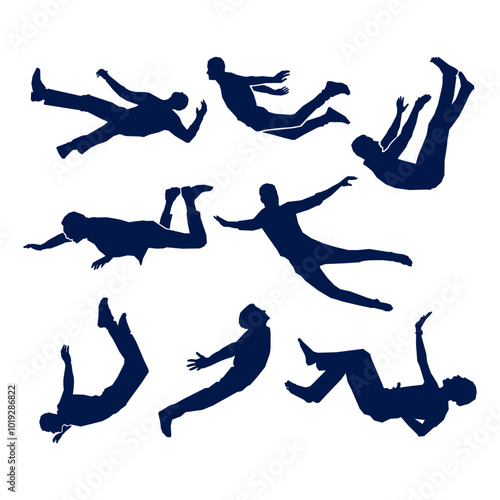 silhouette man drop or falling down logo icon set