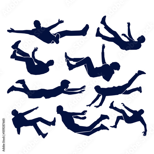 silhouette man drop or falling down logo icon set