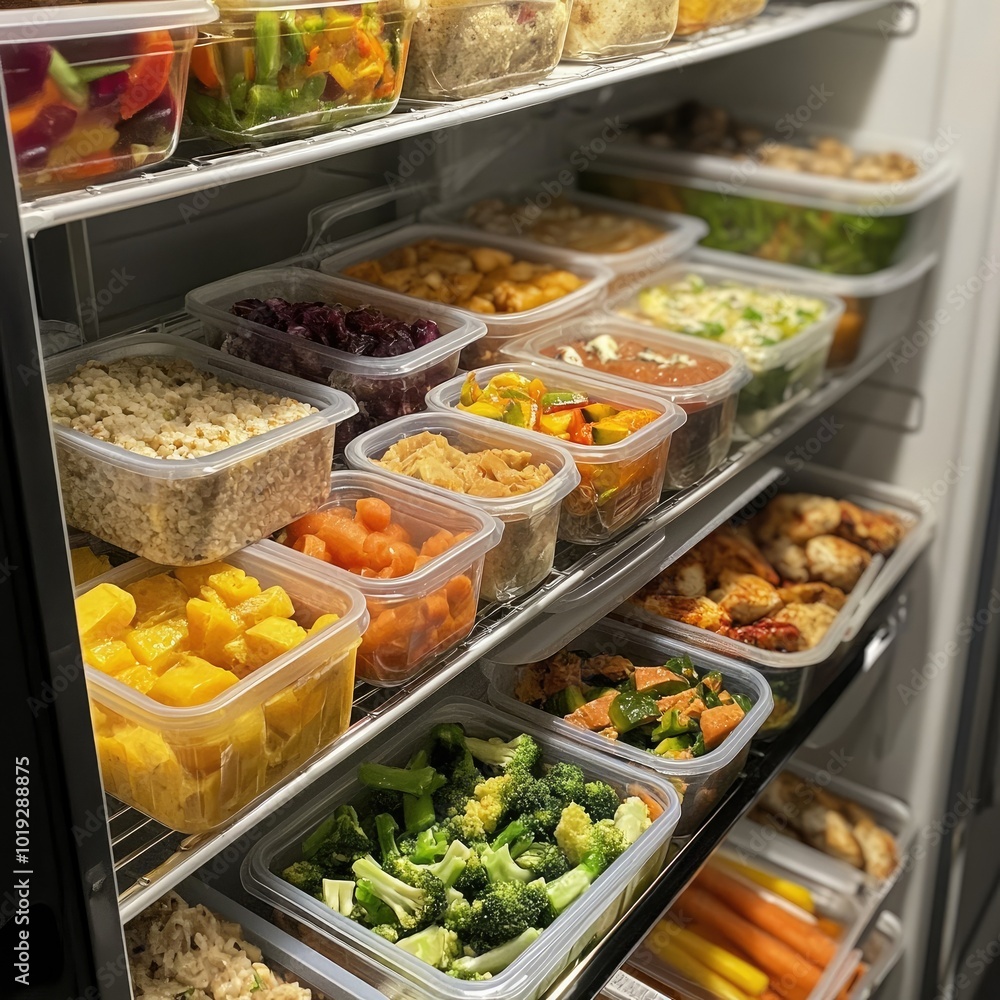 Organized Refrigerator with Healthy Meal Prep Containers Organized Refrigerator with Healthy Meal Prep Containers