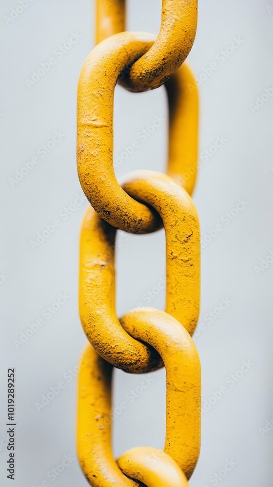 Obraz premium Close-up of a yellow chain, the links connected, strong and sturdy.