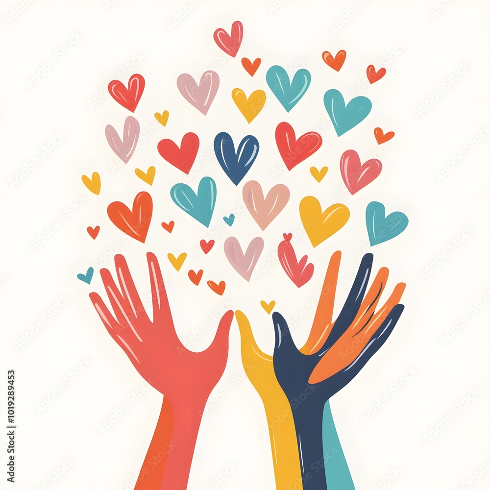 open hands with hearts floating above open hands with hearts floating above