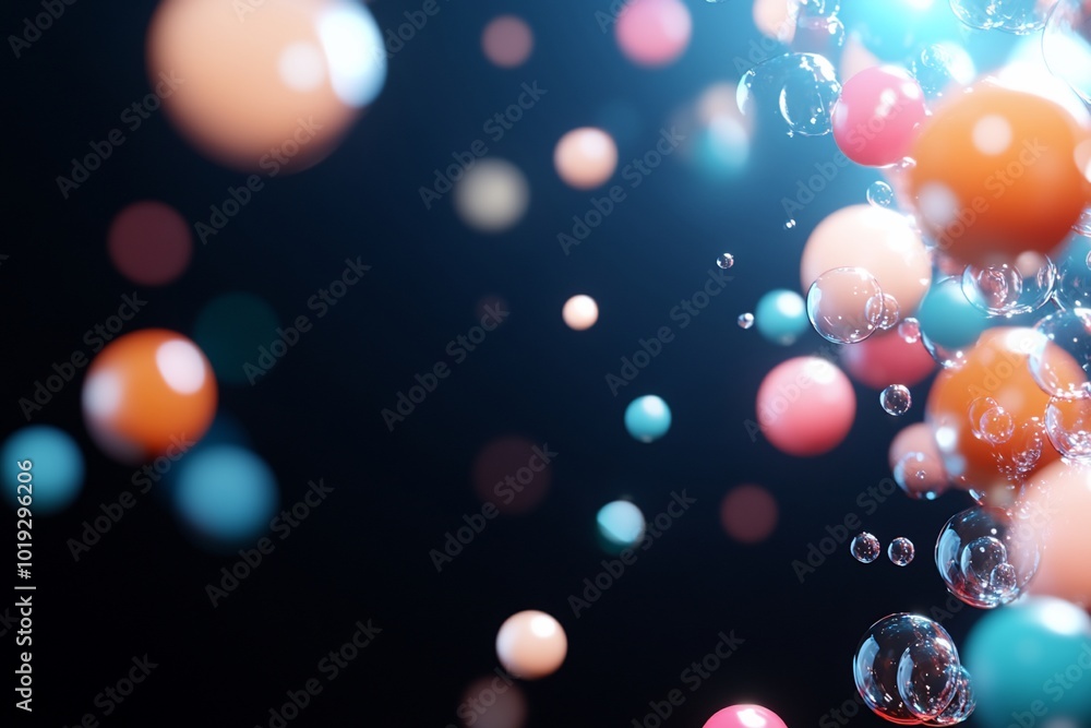 Colorful spheres and bubbles create a vibrant, abstract composition. Colorful spheres and bubbles create a vibrant, abstract composition.