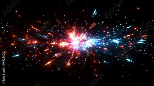 Bright Burst Of Light And Sparks Against Black Sky For Celebration And Festivity Themes