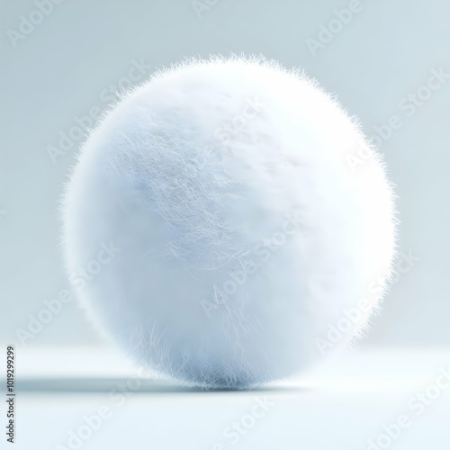 A fluffy, white sphere on a soft pastel background, ideal for abstract and modern design concepts. photo