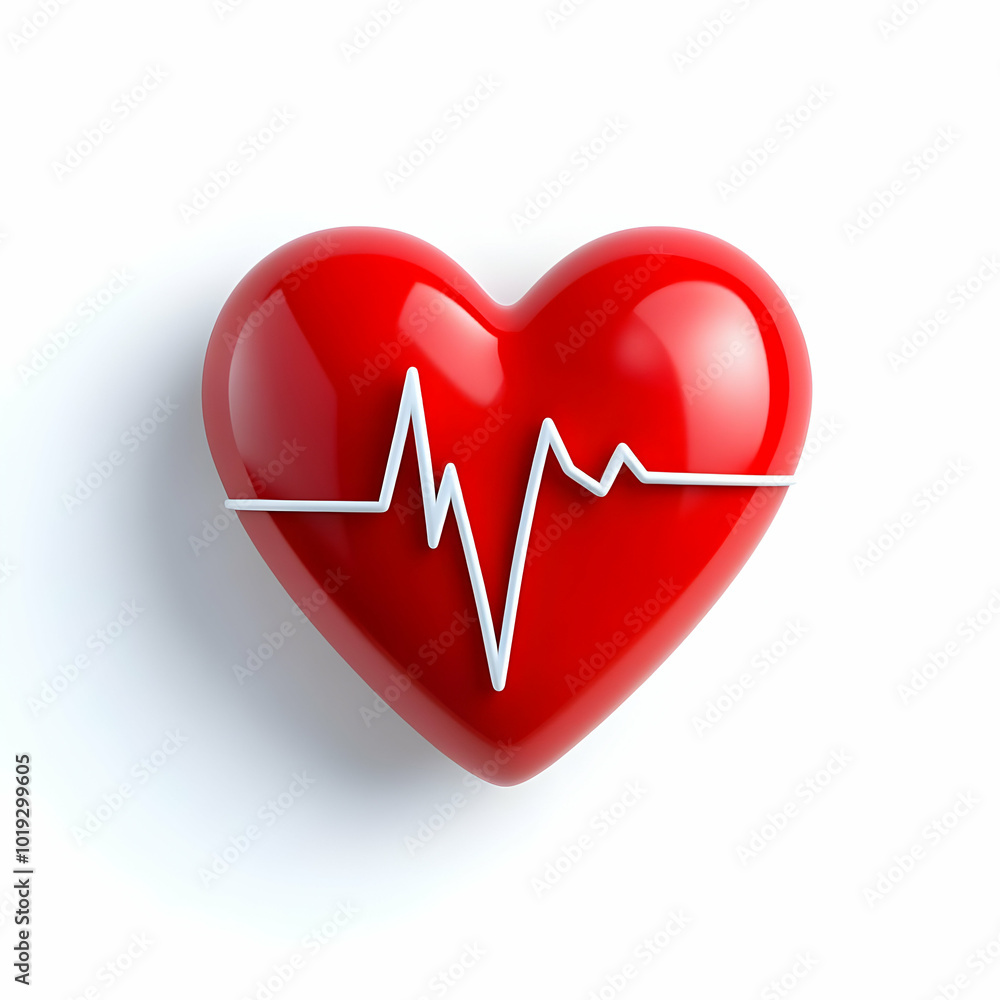 A glossy red heart symbol with a white heartbeat line on a clean background. A glossy red heart symbol with a white heartbeat line on a clean background.