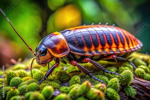 In the wild, the cockroach ootheca exhibits remarkable textures and detailed patterns, harmoniously integrating with its surroundings, highlighting the beauty of nature's design. photo