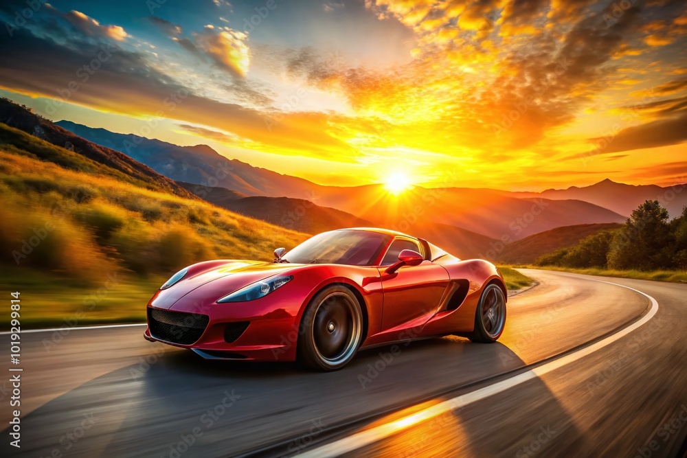 Powerful sports car in motion on a winding road showcasing speed and dynamic performance capabilities