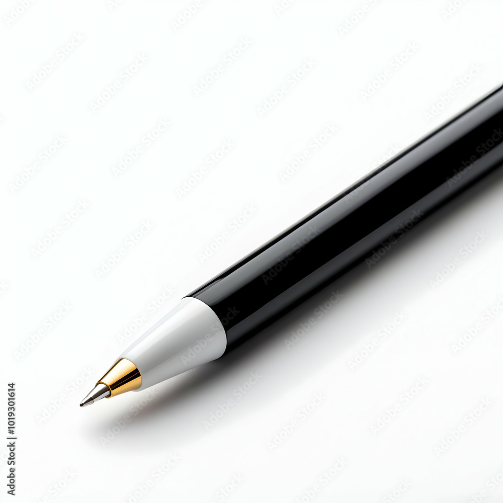 A sleek black pen with a golden tip on a white background, ideal for branding and creative projects. A sleek black pen with a golden tip on a white background, ideal for branding and creative projects.
