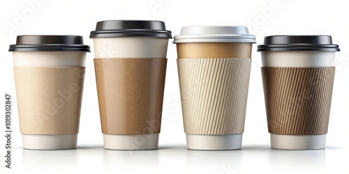 Wallpaper Mural A row of four takeaway coffee cups with different styles of paper sleeves, perfect for showcasing your beverage brand Torontodigital.ca