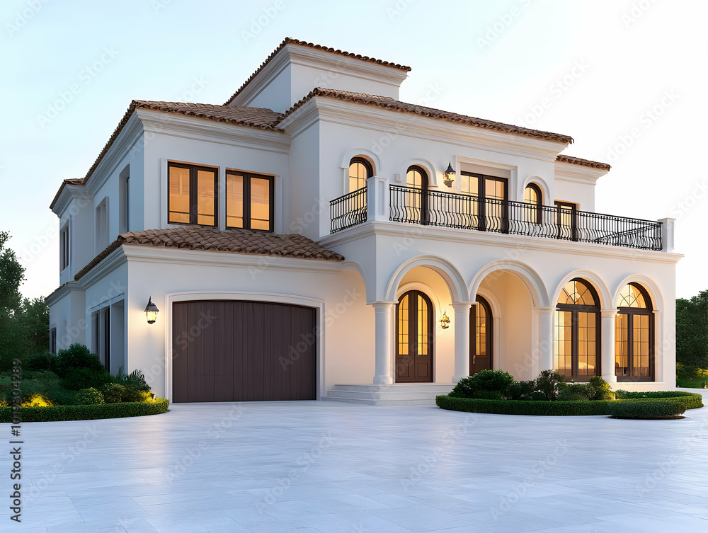 Beautiful modern house with stunning architectural design, featuring arched windows and a spacious driveway. Beautiful modern house with stunning architectural design, featuring arched windows and a spacious driveway.