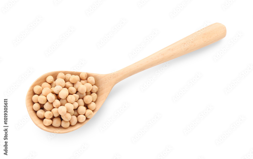 Spoon with dried peas isolated on white, top view Spoon with dried peas isolated on white, top view