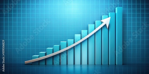 Upscaling arrow graph trending upwards with rising bars and growing profits, symbolizing success and financial growth in a modern business or economic context. photo