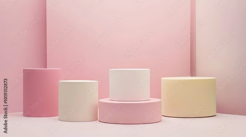 Minimalist Pink and Yellow Display Pedestals Minimalist Pink and Yellow Display Pedestals