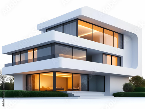 Modern architectural design featuring large windows and clean lines on a bright backdrop. photo