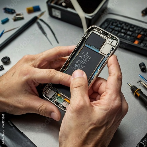 Smartphone repair and smartphone on the table