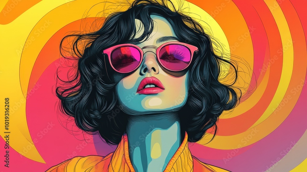 Minimalistic Line Art Illustration of Fashionable Young Girl in Front of Rainbow Urban Wall - Retro Style with Vibrant Colors Minimalistic Line Art Illustration of Fashionable Young Girl in Front of Rainbow Urban Wall - Retro Style with Vibrant Colors