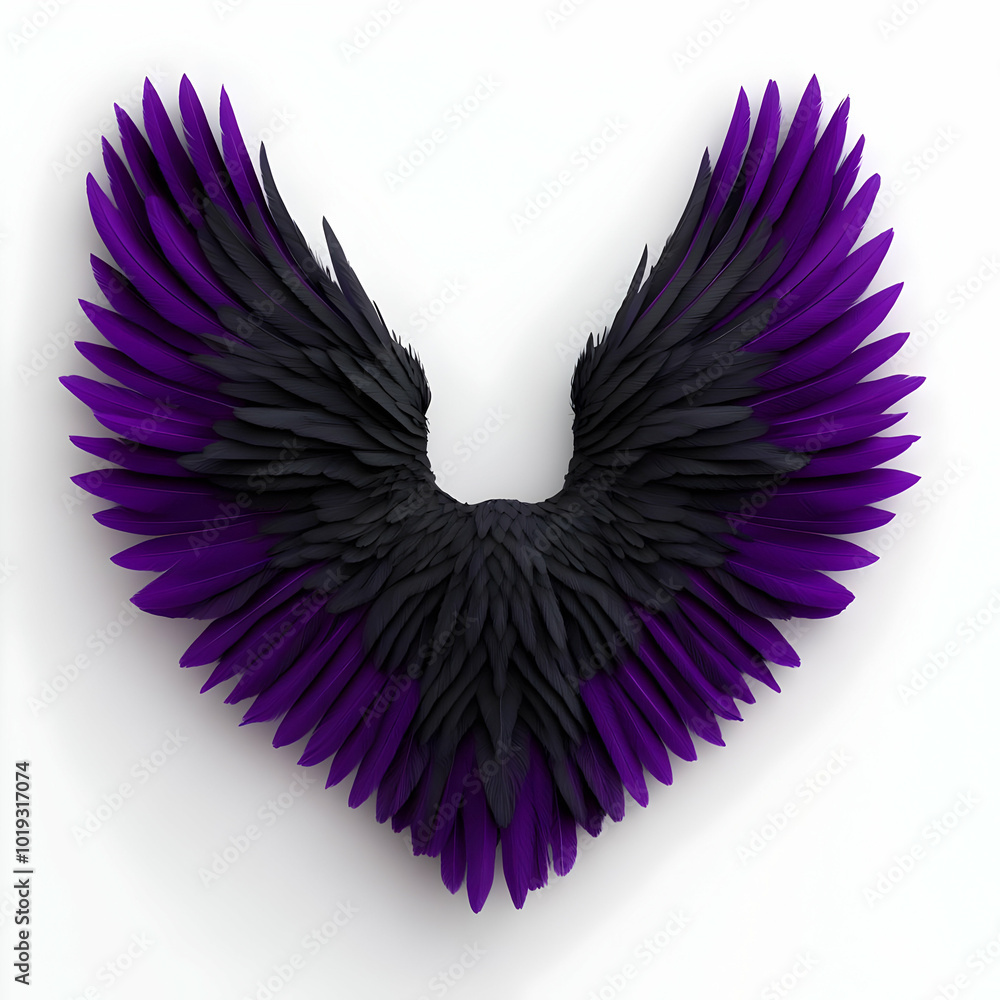 Fototapeta premium Stylized purple and black wings, designed for art or branding on a white isolated background.
