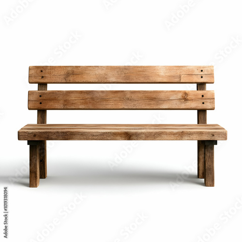 Wooden bench with a rustic design, perfect for outdoor settings or garden decor, showcasing a natural wood grain pattern.