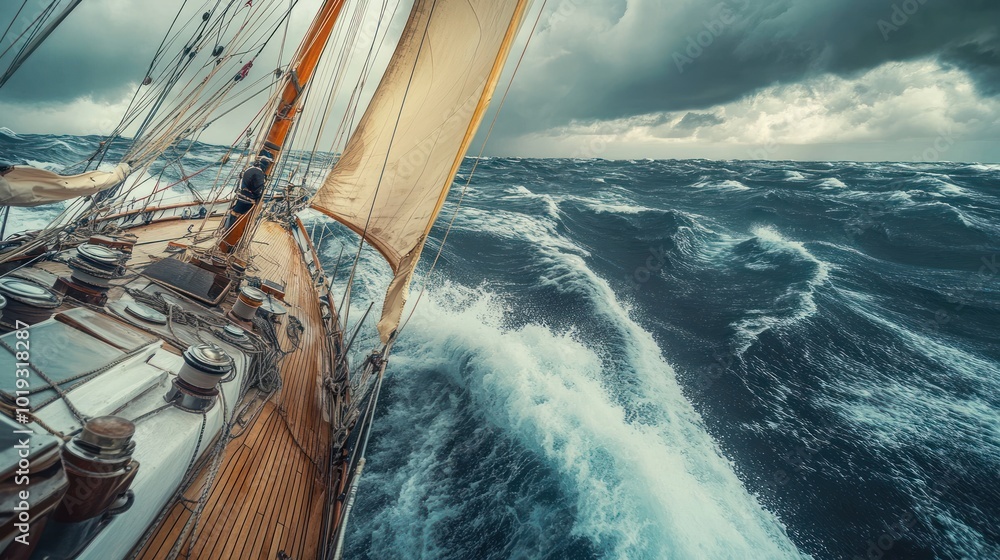 Obraz premium Sailing Through a Stormy Sea