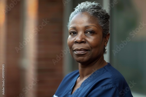 Portrait of a middle aged african american female registered nurse