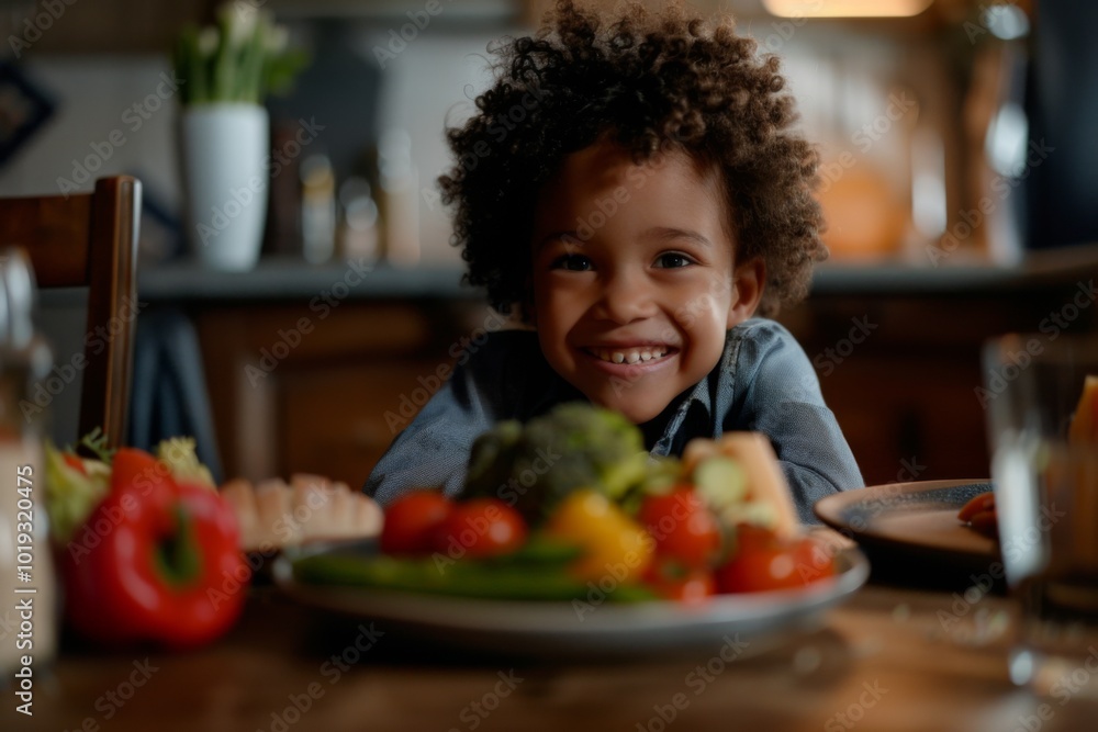 Portrait of a smiling young boy enjoying home cooked healthy meal Portrait of a smiling young boy enjoying home cooked healthy meal