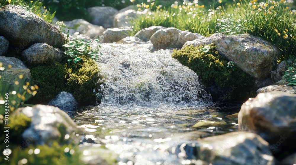 A Small Waterfall Cascading Over Rocks in a Lush Green Forest A Small Waterfall Cascading Over Rocks in a Lush Green Forest
