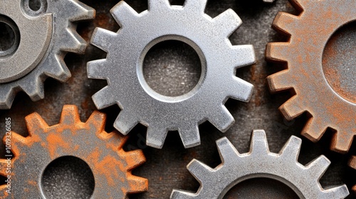Gears in Different Shades on Metal Background
