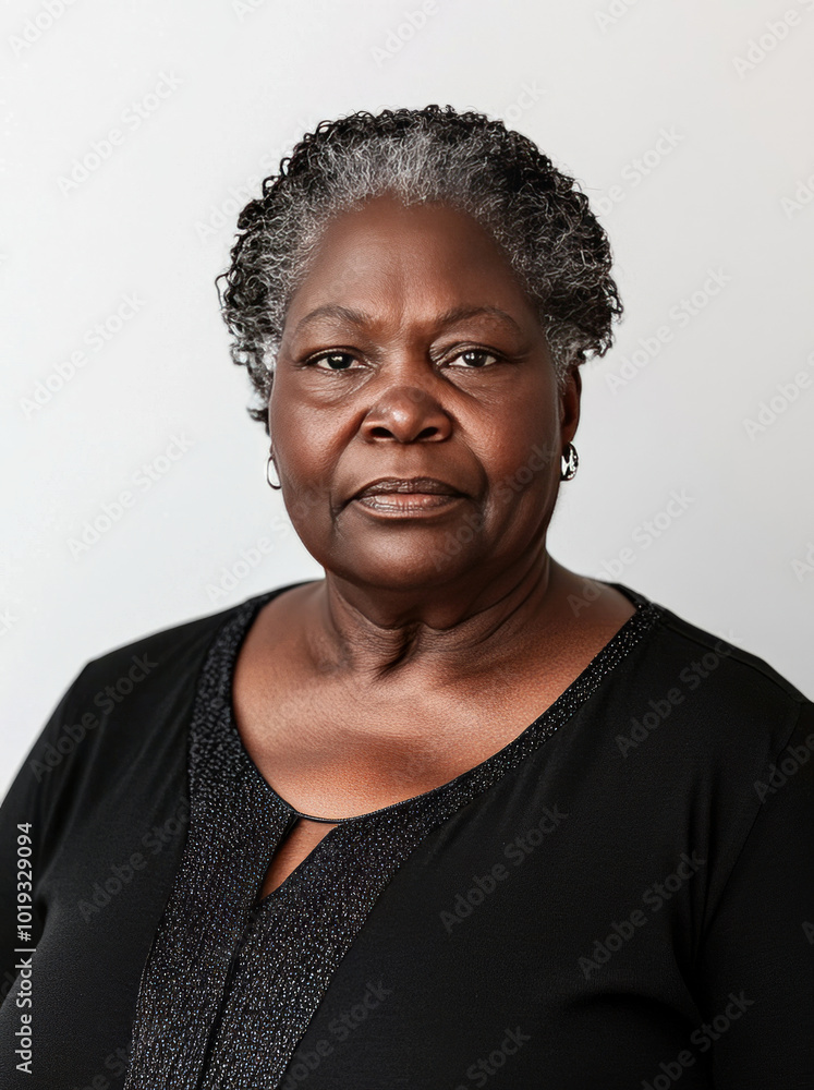 Obraz premium Portrait of serious looking senior black woman