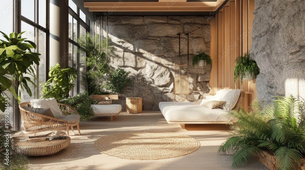 Modern Minimalist Living Room with Natural Elements Modern Minimalist Living Room with Natural Elements