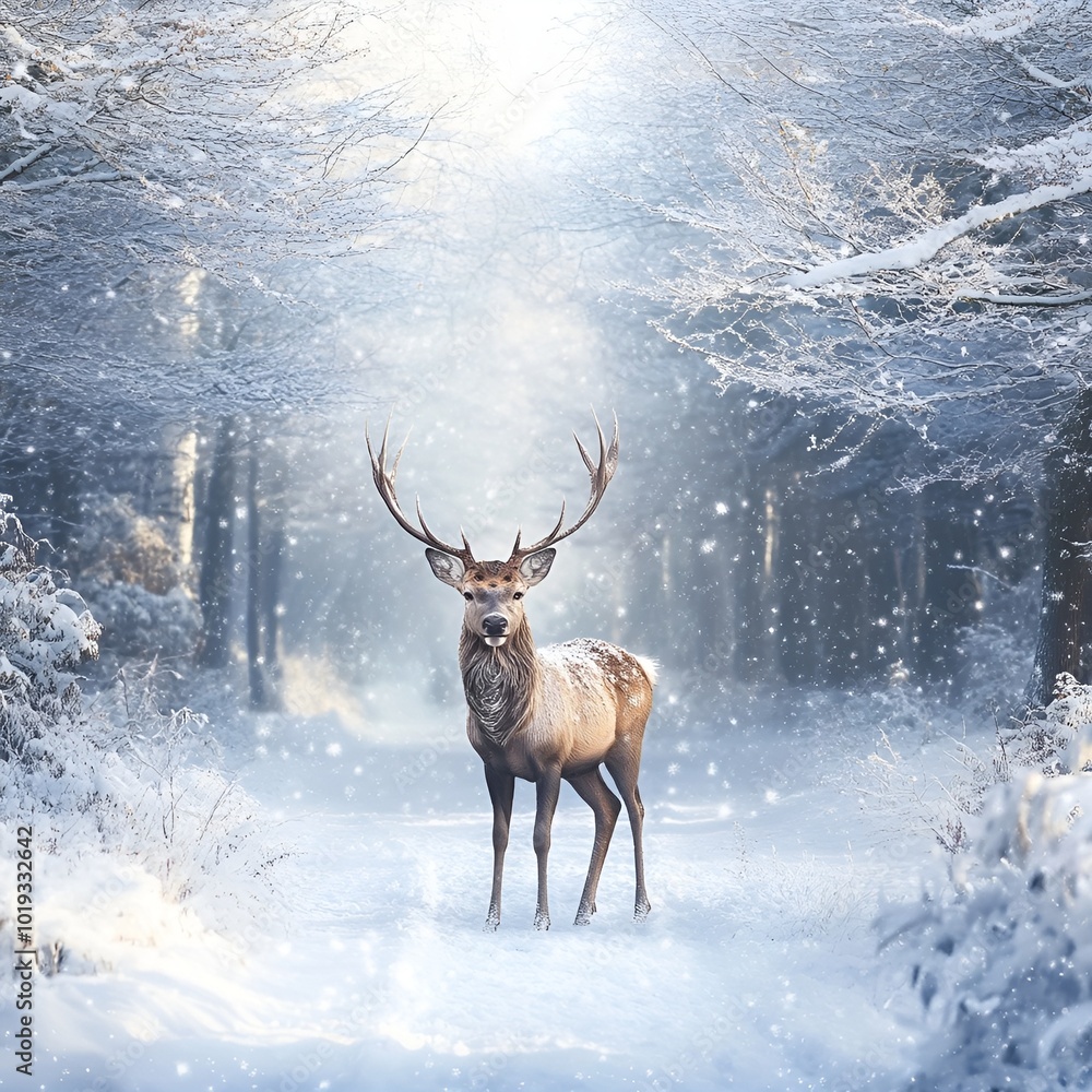 Xmas Deer in a Snowy Winter Scene Xmas Deer in a Snowy Winter Scene