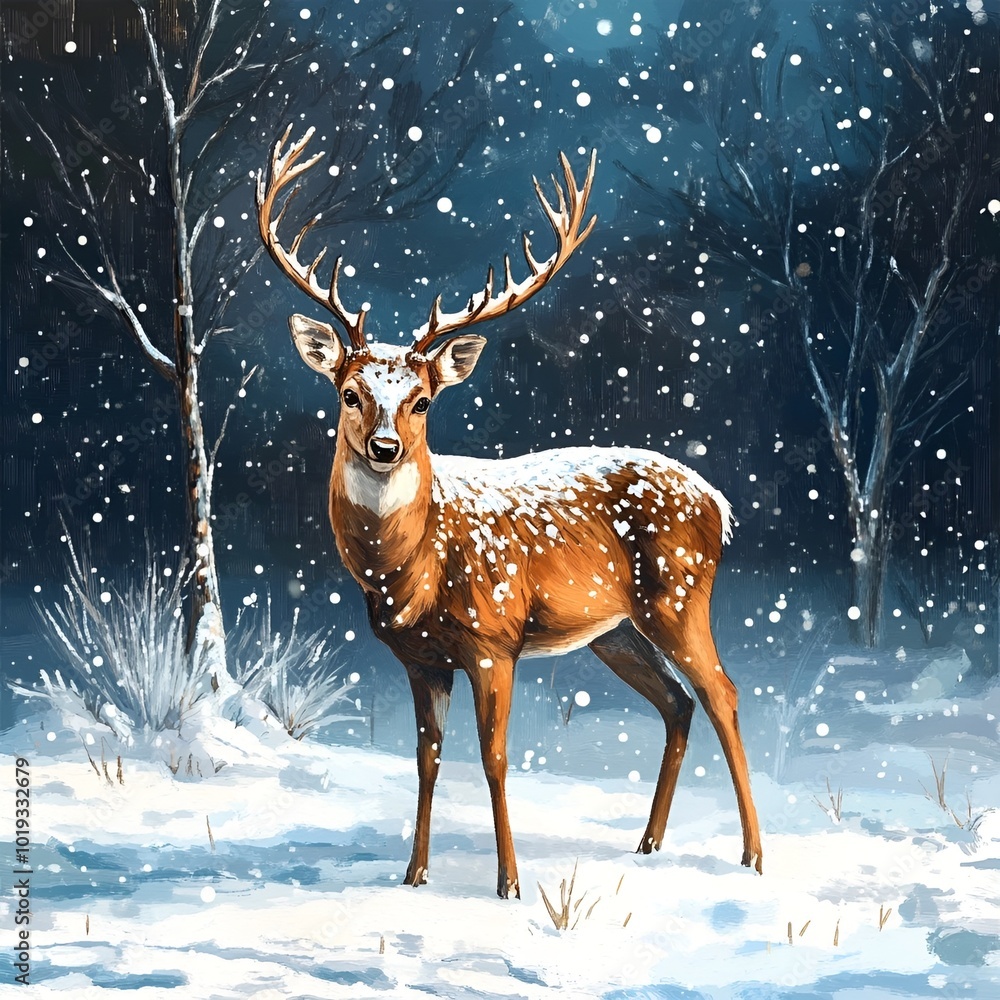 Xmas Deer in a Snowy Winter Scene Xmas Deer in a Snowy Winter Scene